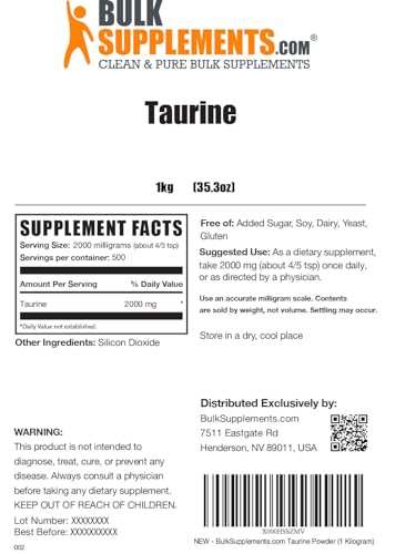 BULKSUPPLEMENTS.COM Taurine Powder - Taurine Supplement, Taurine 2000mg