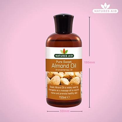 Natures Aid Almond Oil, Pure, Sweet Almond Oil, Massage Oil, Suited to Dry, Sensitive Skin