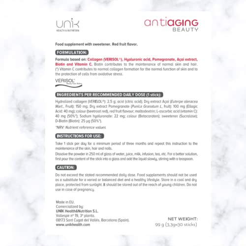 Unik Antiaging Beauty | Hydrolysed Collagen VERISOL (5 Clinical Studies) with Hyaluronic Acid