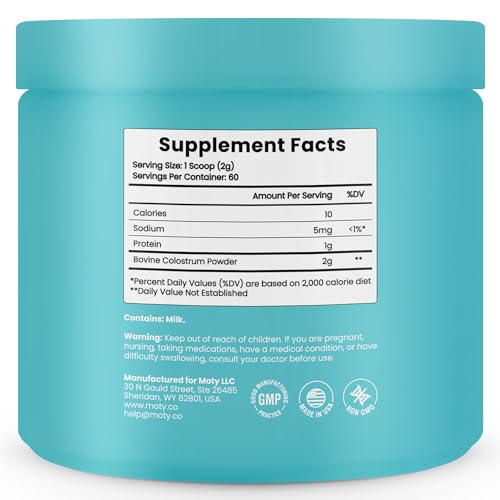 Moty Bovine Colostrum Grass Fed Powder Supplement for Gut Health, Muscle Recovery