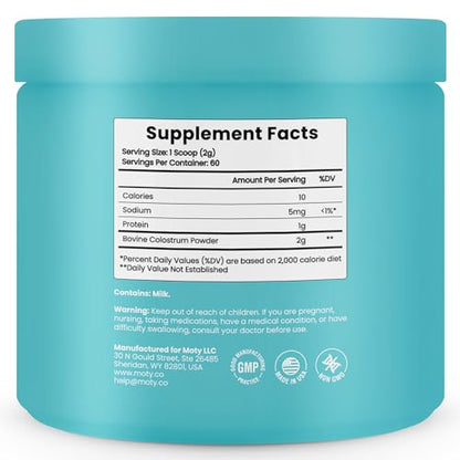 Moty Bovine Colostrum Grass Fed Powder Supplement for Gut Health, Muscle Recovery