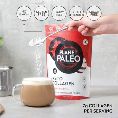 Planet Paleo Keto Collagen Powder (220g, 22 Servings) - Grass-Fed, High Protein