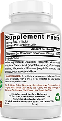 Best Naturals Chromium Picolinate Tablet, 200 mcg, 240 Count