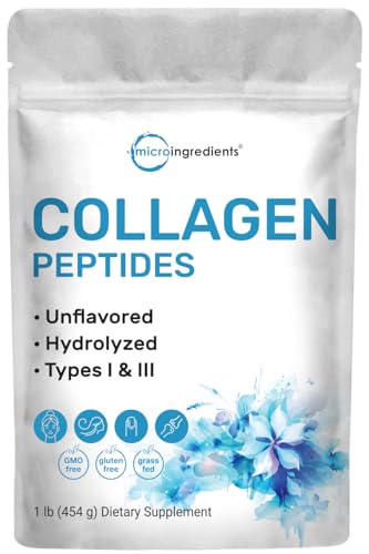 Micro Ingredients Collagen Peptides Powder, 1lb | Hydrolyzed Type I & III Bovine Collagen for Women & Men | High Absorption | Unflavored, Keto & Paleo Friendly | Easy to Mix, Non-GMO