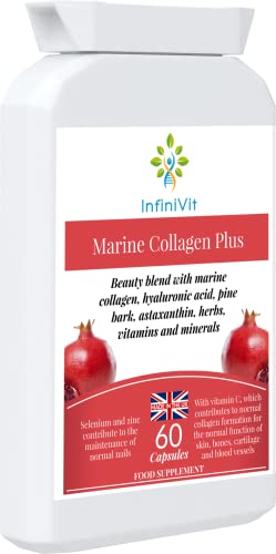 InfiniVit Marine Collagen Plus Blend Capsules - Hair Growth Enhancer with Enriched Vitamin C and Vitamin E