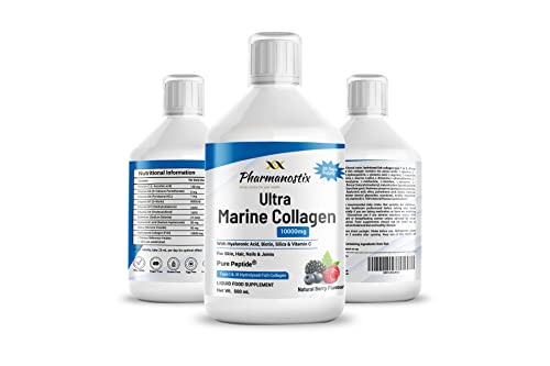 Marine Collagen Liquid 10000mg Sugar Free Berry Flavour, Hydrolysed Peptides, Hyaluronic Acid, Biotin, Silica, Vitamin C, Healthy Skin