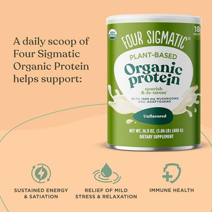 Four Sigmatic Organic Plant-Based Protein Powder Unflavored Protein with Lion’s Mane