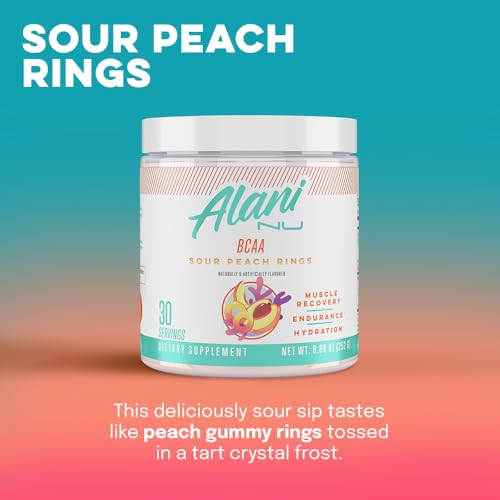 Alani Nu Island Crush Pre Workout and BCAA Sour Peach Rings Post Workout Powder Bundle | L-Theanine, Beta-Alanine, Citrulline | Branch Chain Essential Amino Acids | 30 Servings per Container