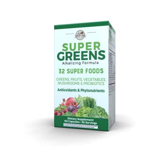 COUNTRY FARMS Super Greens Vegicaps, 32 Super Foods, Whole Food Supplement