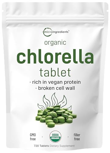 Organic Chlorella Tablets, 500mg Per Tablet, 720 Tabs (360 Grams), 4 Months Supply