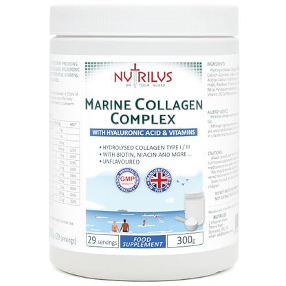 Hydrolysed Marine Collagen Powder 300g with Hyaluronic Acid and Vitamins - 29 Servings