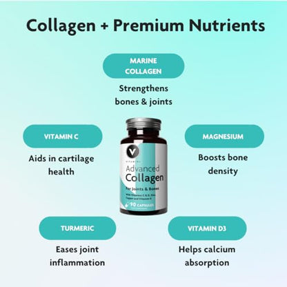 Premium Advanced Collagen Complex for Joint and Bone Health – High Strength Marine Collagen with Vitamin D3