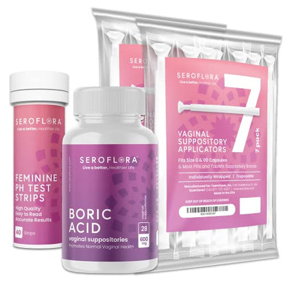 Boric Acid Vaginal Suppositories (28ct) with Disposable Vaginal Suppository Applicators (14ct)