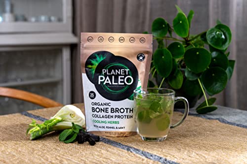 Planet Paleo Organic Bone Broth - Cooling Herbs (450g, 50 Servings) Organic, Grass Fed, High Protein