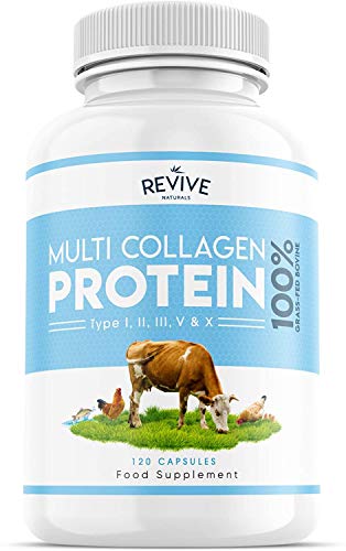 Multi Collagen Protein Capsules - Types I, II, III, V & X - Hydrolysed Grass Fed Bovine, Wild Caught Marine