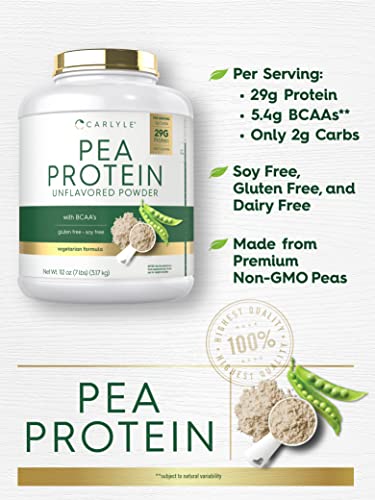 Carlyle Pea Protein Powder with BCAA'S 7lb | Unflavored | 29G Protein | Non-GMO, Gluten