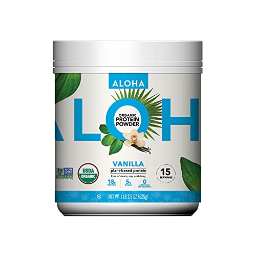 ALOHA Organic Plant Based Protein Powder, Stevia Free, Vanilla, 19.6 oz, 15 Servings 