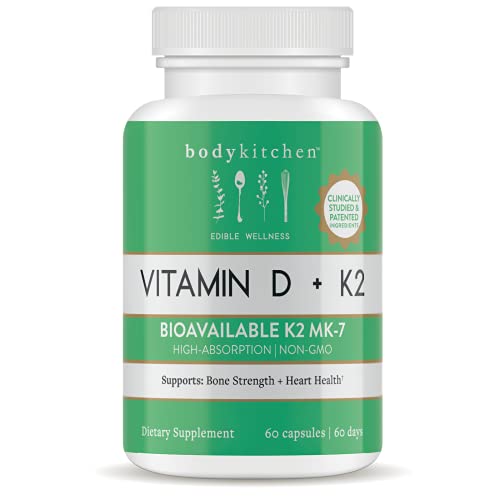 Body Kitchen Vegan Plant-Based Vitamin D3 + K2 (MK7) Supplement, Bone and Heart 