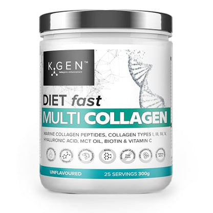 K-GEN Multi Collagen Peptides Powder Hydrolyzed Grass Fed Bovine, Wild Caught Marine | Advanced Diet Collagen Types I, III, IV & V Hyaluronic