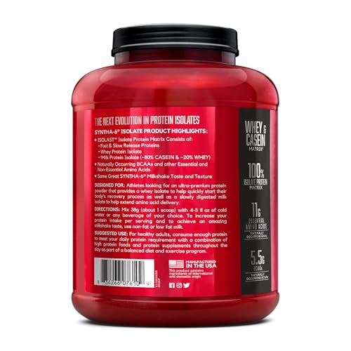 BSN SYNTHA-6 Isolate Protein Powder Drink, Vanilla Ice Cream, 4.0 lb (48 Servings)