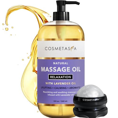 Lavender Relaxation Massage Oil with Massage Roller Ball - No Stain 100% Natural Blend
