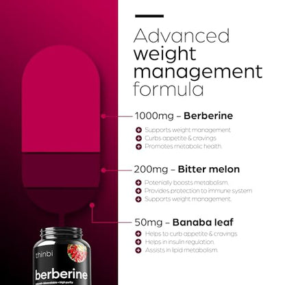 1000mg Berberine Supplement Capsules with Bitter Melon and Banaba Leaf - 30 Servings