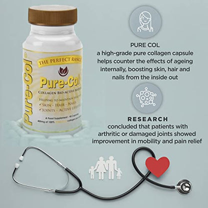 Pure-COL Collagen 90 Capsules 400mg Bio-Active Matrix High Strength Collagen Tablets