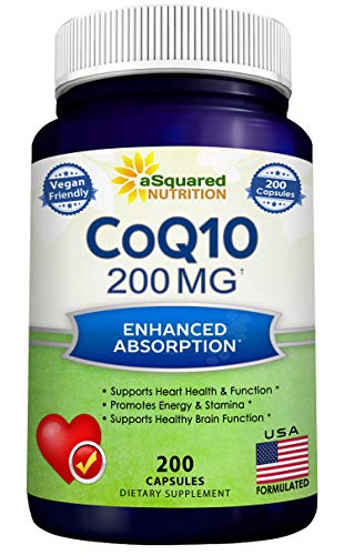 aSquared Nutrition CoQ10 (200 Capsules and 200mg) - High Absorption Vegan CO Q-10 