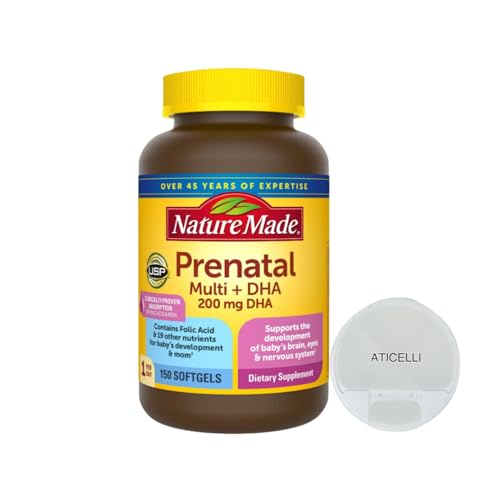 ATICELLI Set! Nature Made Multi, Prenatal Vitamins with DHA and Folic Acid + Iron, 150 Softgels