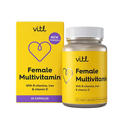 Vitl Female Multivitamin & Minerals Supplement - 30 Vegan Capsules - 21 Essential Active 