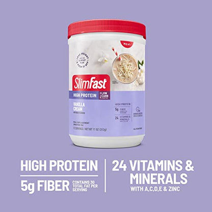 SlimFast Meal Replacement Smoothie Mix, 24 Servings, High Protein, Vanilla Cream, 20g