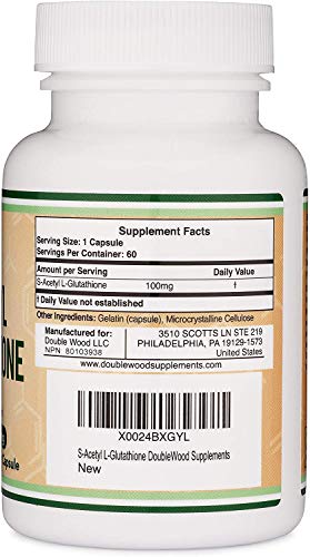 S-Acetyl L-Glutathione Capsules - 100mg, Manufactured and Tested in The USA, 60 Count