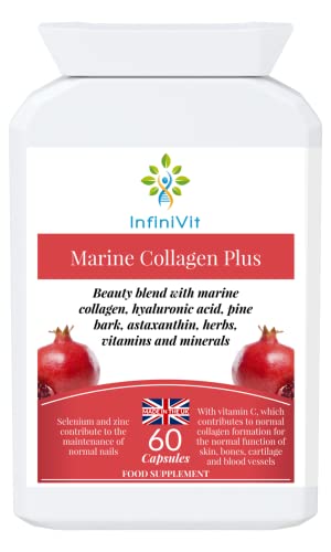 InfiniVit Marine Collagen Plus Blend Capsules - Hair Growth Enhancer with Enriched Vitamin C and Vitamin E