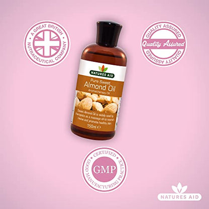 Natures Aid Almond Oil, Pure, Sweet Almond Oil, Massage Oil, Suited to Dry, Sensitive Skin