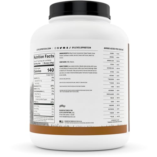 Levels Grass Fed 100% Whey Protein, No GMOs, Chocolate Peanut Butter, 5LB