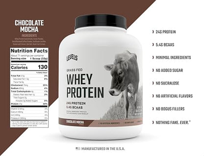 Levels Grass Fed 100% Whey Protein, No Hormones, Chocolate Mocha, 5LB