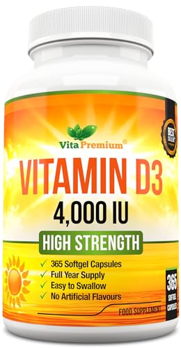 Vitamin D 4,000 IU Softgels, Maximum Strength Vitamin D3 Supplement, 365 Easy to Swallo