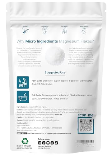 Micro Ingredients Pure Magnesium Flakes, 6lbs | Great for Foot & Body Bath Soaks