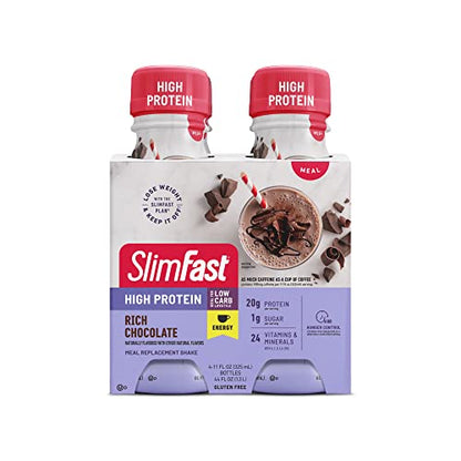 SlimFast Advanced Energy High Protein Meal Replacement Shake, Rich Chocolate, 20g