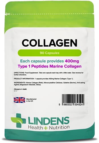 Lindens Collagen (Marine) 400mg Capsules - 90 Pack - Marine Source Hydrolysed Collagen