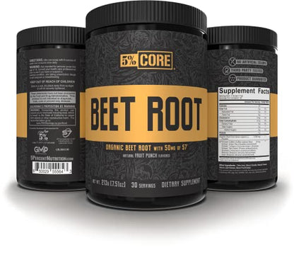 5% Nutrition Core Beet Root | Nitric Oxide Organic Beet Root Powder Pre Workout Additive | 6000mg Beet Root Extract + 50mg S7 | Vegan & Keto | 30 Servings (Fruit Punch)