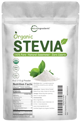 Pure Organic Stevia Powder, 4 Ounces, 706 Serving, Highest Grade Stevia Green