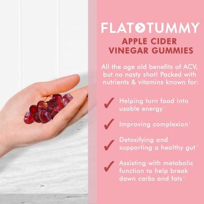 Flat Tummy Tea Apple Cider Vinegar Gummies, 60 Count – Boost Energy