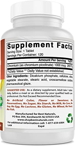 Best Naturals Chromium Picolinate 1000 mcg 120 Tablets (Pack of 2)