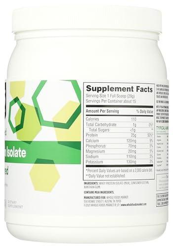 365 by Whole Foods Market, Unflavored Whey Protein Isolate, 15.1 Ounce