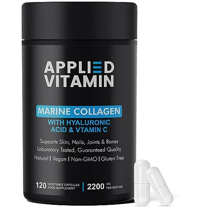 Applied vitamin Marine Collagen Capsules 2000mg-Enhance with Hyaluronic Acid, Zinc, Vitamin C & Biotin 120