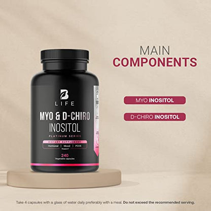 Myo-Inositol & D-Chiro Inositol by B Life - 240 Capsules | Made in USA | 40:1 Ratio