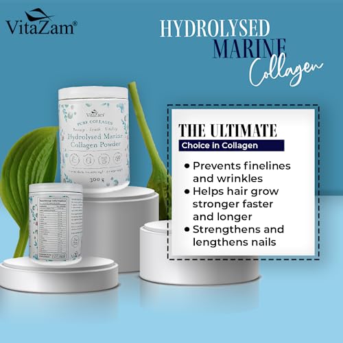 Vitazam Pure Marine Collagen Powder - 100% Hydrolysed Collagen Peptides for Hair Skin and Nails