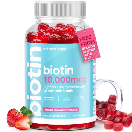 Artnaturals Biotin Gummies for Hair Growth - (100 Gummies - 10000mcg) - Natural Strawberry