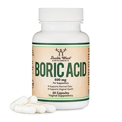 Boric Acid Vaginal Suppositories (600mg, 60 Count) Supports Vaginal pH Balance, Odor Control